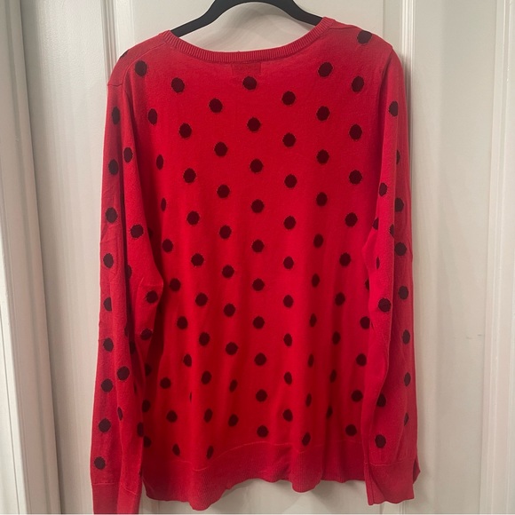 Red with Navy Polka Dots Crew Neck Sweater - Picture 3 of 6
